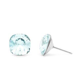 10mm Blue Swarovski Earrings | Cushion Cut Crystal Studs | Hypoallergenic Studs